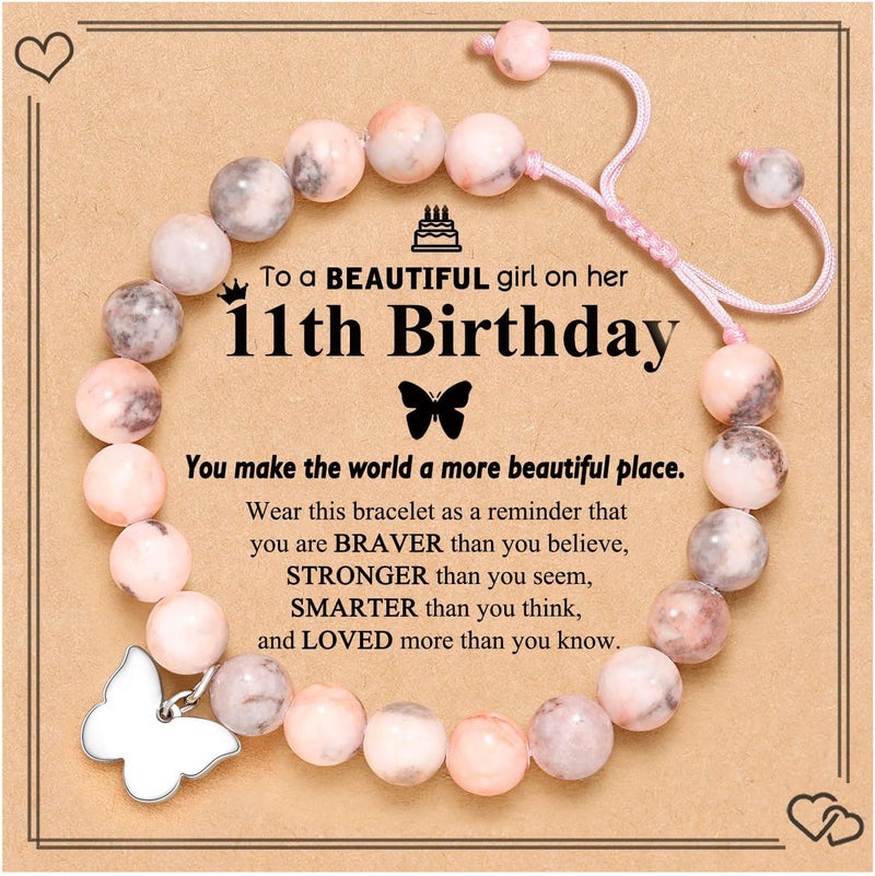 UNGENT THEM 6-16 Year Old Girls Birthday Butterfly Gifts, Butterfly Natural Stone Bracelet for Daughter Granddaughter Niece - Image 1